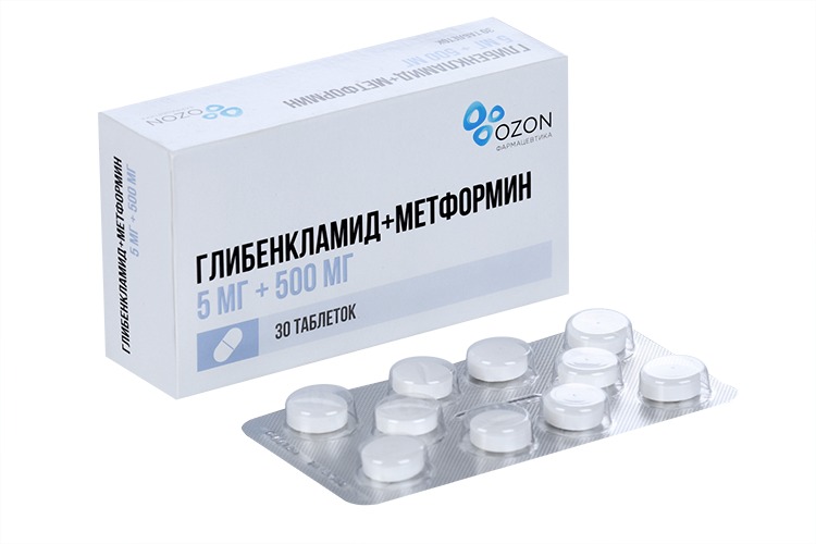 Глибенкламид+Метформин тбл п/п/о 5мг+500мг №30