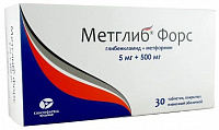 Метглиб Форс тбл п/п/о 5мг+500мг №30