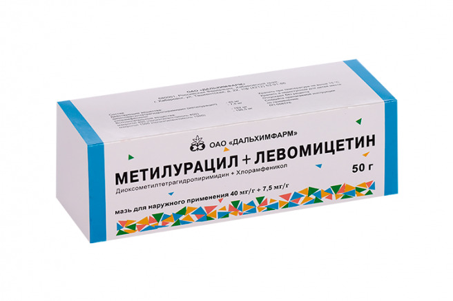 Метилурацил+Левомицетин мазь д/наруж прим 40мг/г+7.5мг/г 50г